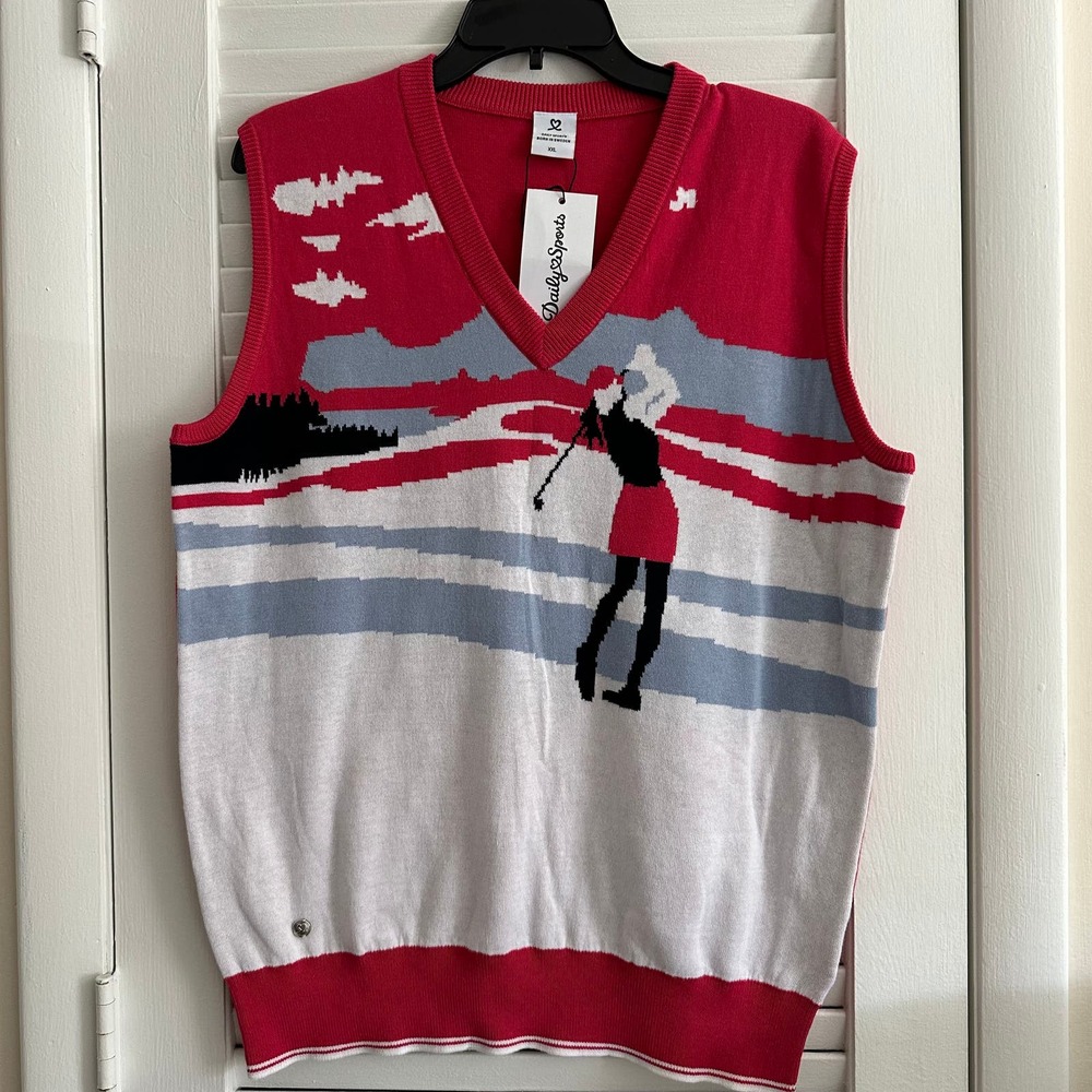 Red and White Sleeveless Golf Sweater Vest